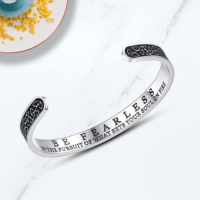 TONY & SANDY Inspirational Bracelets for Women Teen Girls Personalized Gifts for Daughter Granddaughter Mom Sister Friends Stainless Steel Engraved Cuff Birthday Easter Christmas