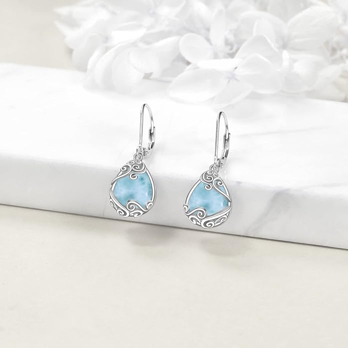 Moonstone Filigree Drop Dangle Teardrop Earrings 925 Sterling Silver Moonstone Leverback Earrings for Women Jewelry Gifts
