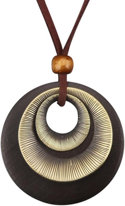Boho Necklaces for Women Chunky Circle Necklace Layered Boho Circle Leather Choker Necklace Long Vintage Necklaces Bohemian Jewlery Gifts