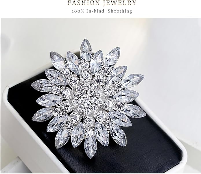 Rhinestone Flower Brooch for Women Sparkling Crystal Sunflower Brooch Pin Trendy Large Big Flower Brooch Elegant Clothing Hat Bag Accessories Christmas Birthday Party Wedding Costume Jewelry