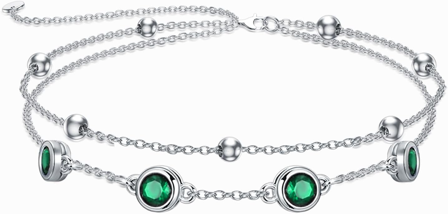 Dorunmo 925 Sterling Silver Birthstone Anklet Bracelets for Women Birthday Mother's Day Jewelry Gifts for Wife Girlfriend Mother Her