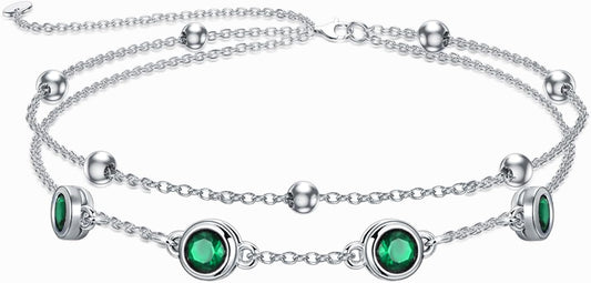 Dorunmo 925 Sterling Silver Birthstone Anklet Bracelets for Women Birthday Mother's Day Jewelry Gifts for Wife Girlfriend Mother Her