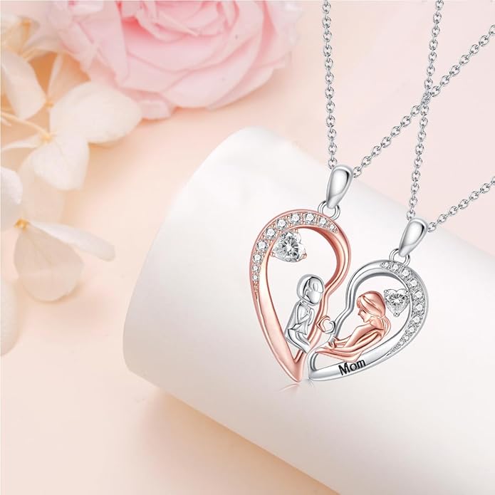 S925 Heart Necklace for Mom Wife Women S925 Sterling Silver Pendant Necklace Jewelry Gift for Mother's Day Birthday Christmas Wedding Thanksgiving Day Gift