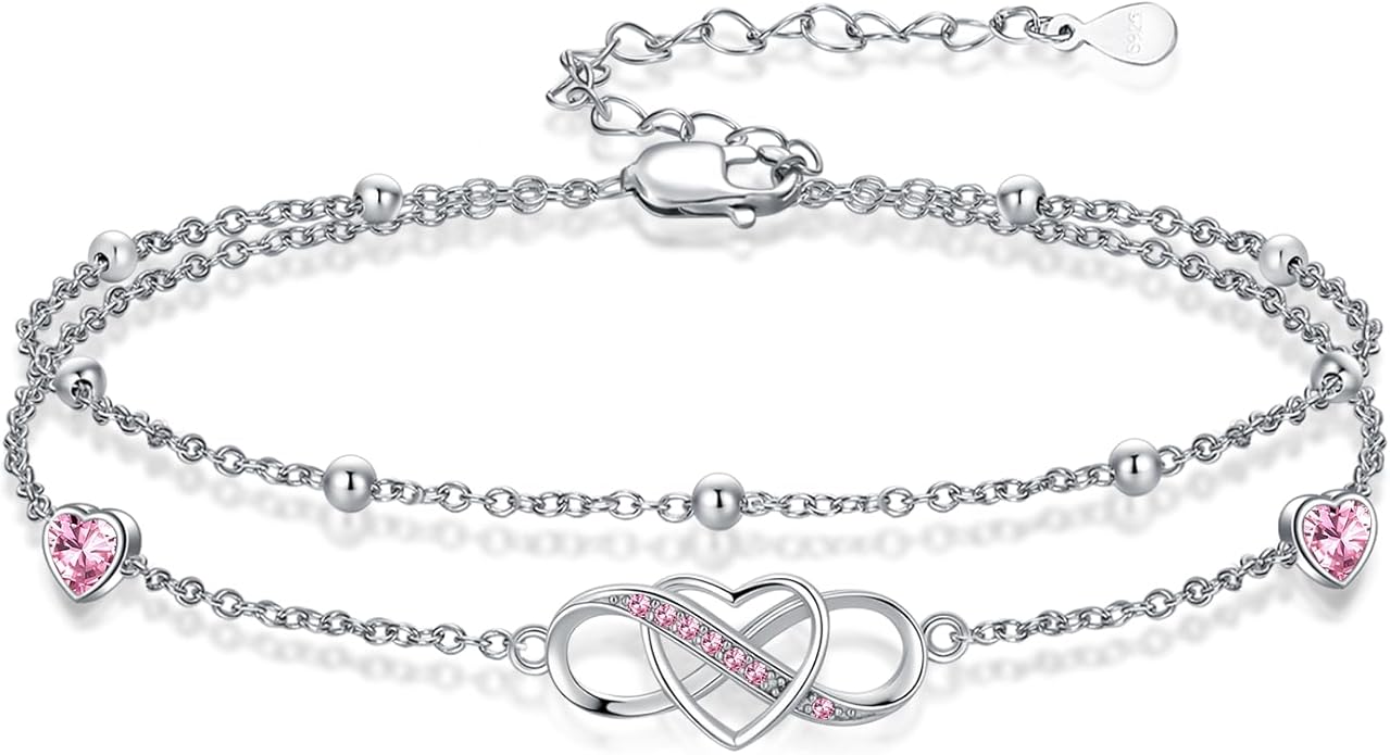 Anklet for Women 925 Sterling Silver Double Infinity Ankle Bracelet Waterproof Summer Jewelry Anniversary Birthday Gifts for Her