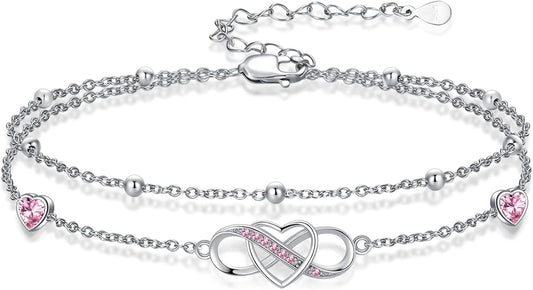 Anklet for Women 925 Sterling Silver Double Infinity Ankle Bracelet Waterproof Summer Jewelry Anniversary Birthday Gifts for Her