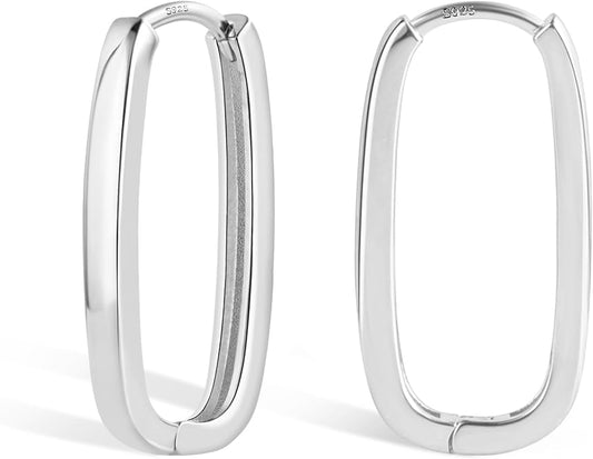 925 Sterling Silver Rectangle Hoop Earrings for Women Silver Geometric Hypoallergenic Oval Hoop Earrings 14K Gold Square Huggie Hoops Earrings for Jewelry Gifts