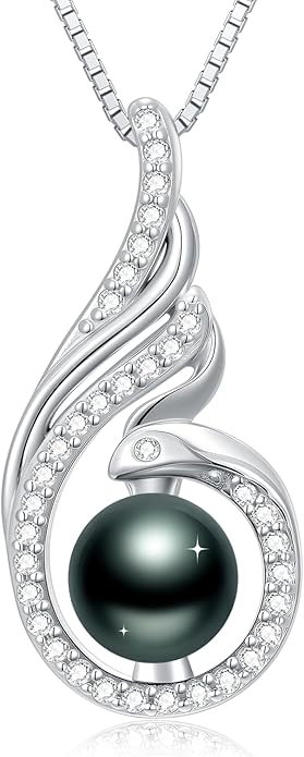 KANNSOAR Tahitian Black Pearl 18K White Gold Plated Sterling Silver Heart/Infinity/Four Leaf Clover Pendant Necklace Jewelry Gifts for Women Wife Mom Girlfriend Wedding Birthday Anniversary Christmas