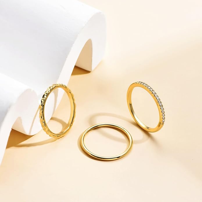 Stackable Gold Rings for Women Non Tarnish Dainty 14K Gold Plated 3PCS Cubic Zirconia Thumb Ring Set Trendy Statement Promise Wedding Bands Engagement Rings Size 6 7 8 9 10
