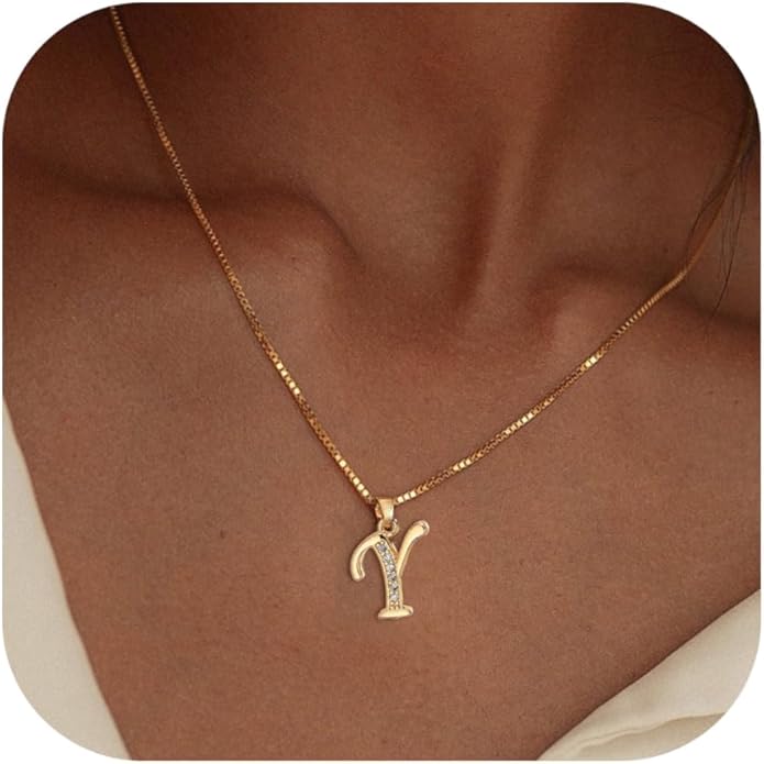 Initial Necklace for Women, 14K Gold Plated Box Chain Letter Pendant, Trendy Name Necklace, Dainty Personalized Jewelry Gift for Her