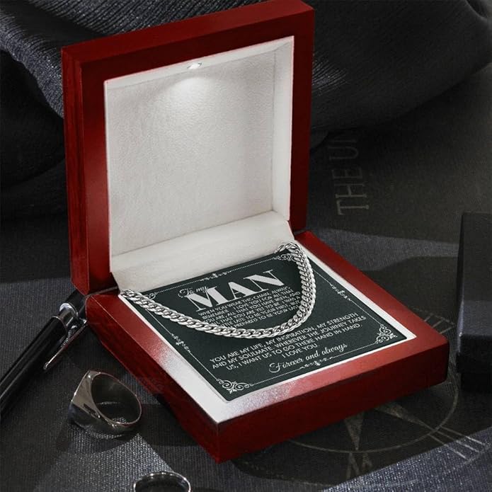 VIRAGIL To My Man Necklace Chain for Men, Silver Stainless Steel Chain Jewelry, Romantic Gift from Partner for Birthday Valentine or Everyday Wear with Meaning