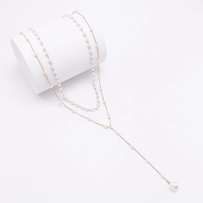 Layered Pearl Choker Necklaces for Women Gold Plated Dainty Trendy Faux Pearl Drop Pendant Y Shaped Layered Gold Necklace Wedding Bridal Jewelry