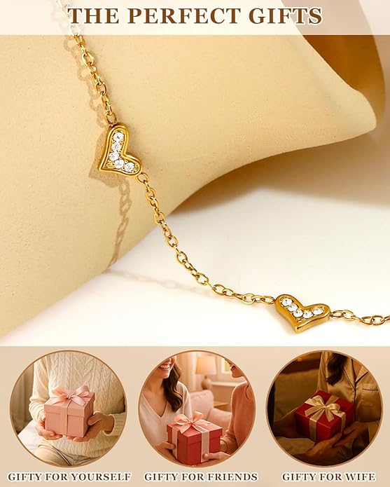 Gold Ankle Bracelets for Women Waterproof - 18K Gold Plated Stainless Steel Dainty Heart Anklets, Non Tarnish Meaningful Gifts for Her Sister Best Friend or Yourself