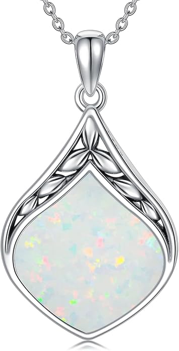 Teardrop Necklace 925 Sterling Silver Vintage Natural Gemstone Pendant Jewelry Birthday Christmas Gifts for Women Mom