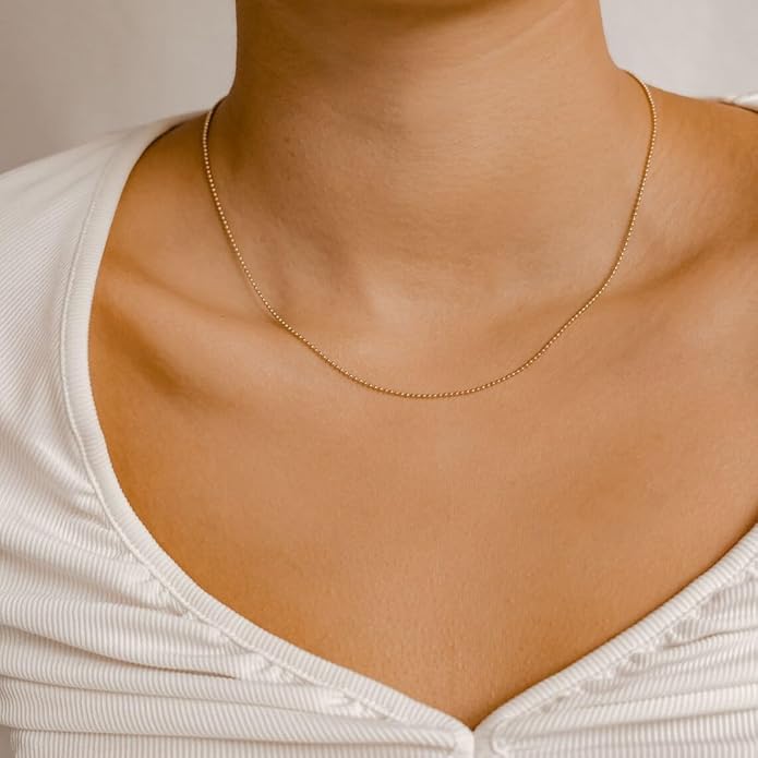 Dainty Chain Necklace for Women, 18K Gold Plated Coin Disc Choker Necklaces Simple Satellite Beaded Twisted Thin Paper Clip Chain Everyday Jewelry Gifts