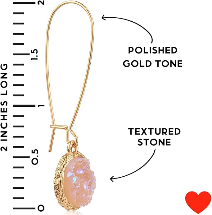 Simulated Druzy Threader Drop Earrings for Women - Gold, Silver, or Rose Gold Tone Trendy Boho Dangles with Sparkly Round Stone
