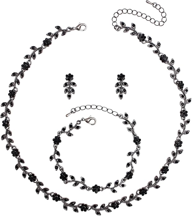 Austrian Crystal Rhinestone Choker Necklace Dangle Earring Link Bracelet Jewelry Set for Brides Bridesmaid Prom Costume Accessories for Women