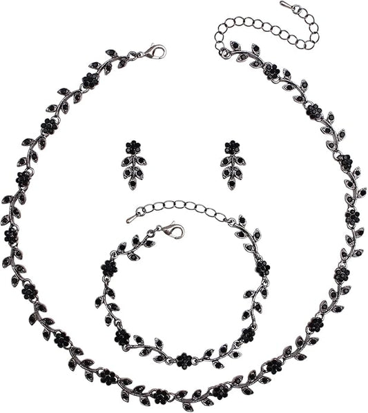 Austrian Crystal Rhinestone Choker Necklace Dangle Earring Link Bracelet Jewelry Set for Brides Bridesmaid Prom Costume Accessories for Women