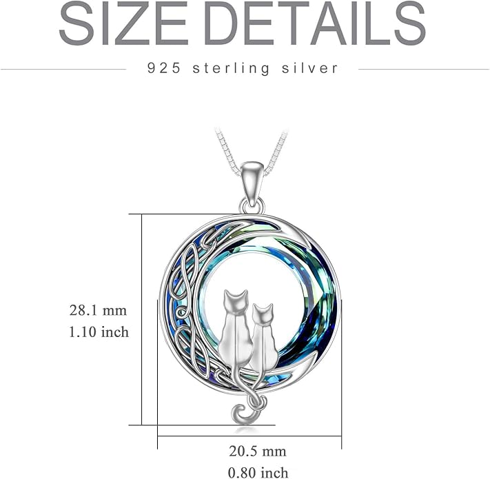 TOUPOP Christmas Cat Gifts for Cats Lovers One Two Three Four Cats Necklace Sterling Silver Cats on the Moon Pendant Necklace with Blue Circle Crystal Birthday Christmas Celtic Jewelry Gifts for Women