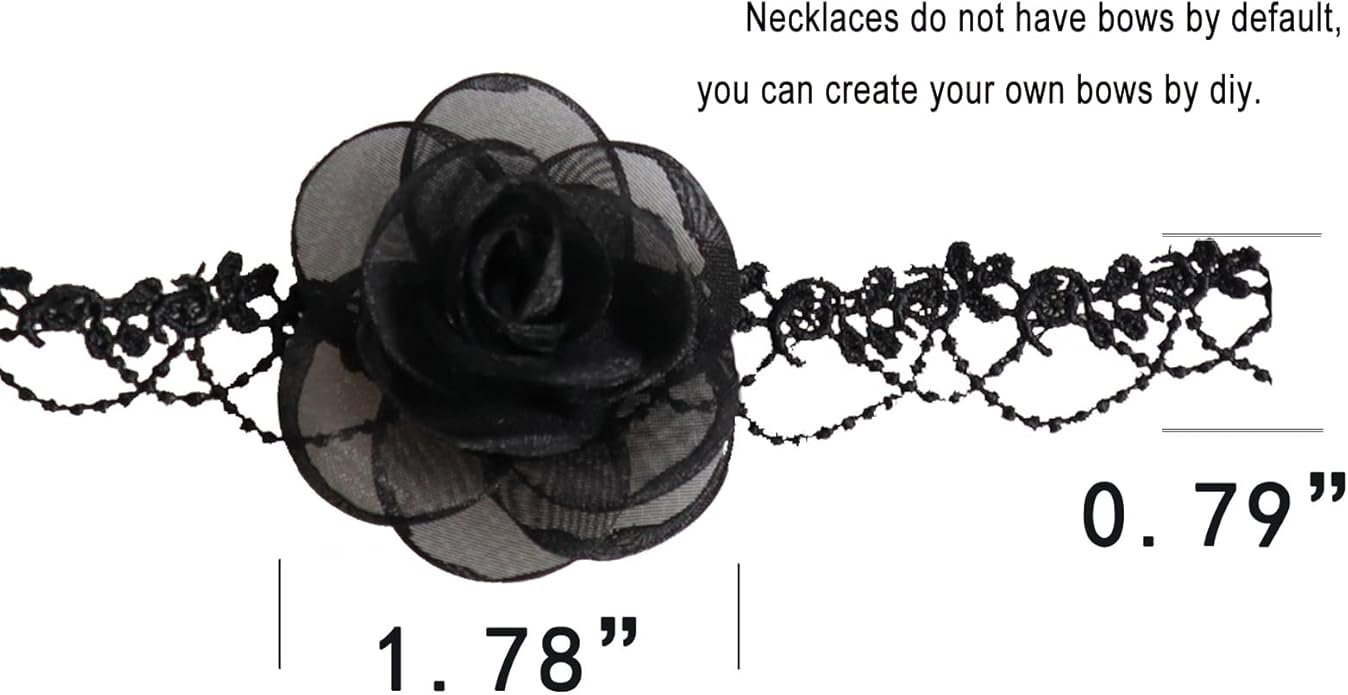 Black Choker Camellia Flower Lace-up Necklace For Women