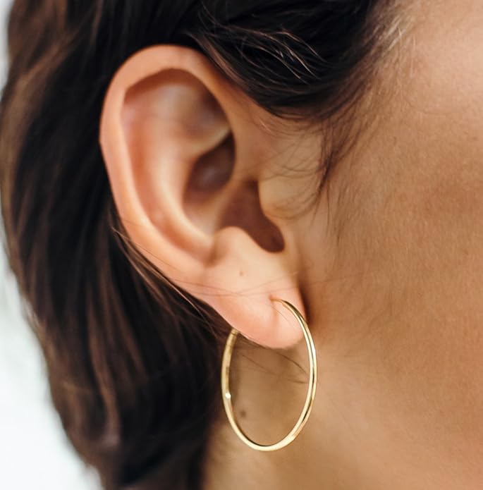 14k Gold Endless Hoop Earrings, 1.25mm Thick Tube