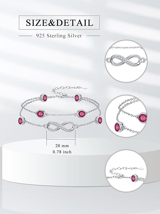 Dorunmo Anklet Bracelets for Women 925 Sterling Silver Infinity Anklets Bracelets Birthstone Jewelry Gifts for Mom Wife