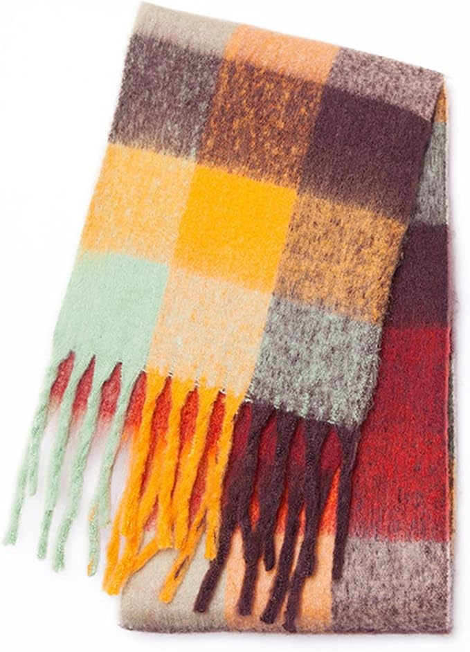 SHOHOKU Large Chunky Plaid Scarf Coloured Checked Oversized Scarf Tassel Soft Fall Winter Thick Warm Shawl Women