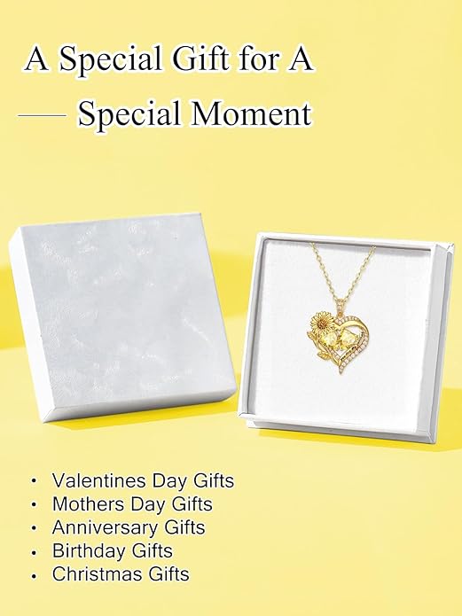 Sunflower Heart Necklace for Women 14K Gold Exquisite Anniversary Birthday Gifts for Wife Mother Her Double Birthstone Pendant jewelry‘You Are My Sunshine’