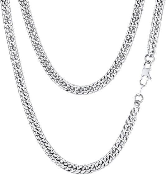 FindChic Men Curb Chain Necklace 18K Gold Plated/Stainless Steel/Black Chunky Double Tight Cuban Link Hip Hop Neck Chains for Men Boys 3.5MM/5MM/6MM/7MM/9MM/12MM 14''-30'' 8 Length Options (Send Gift Box)