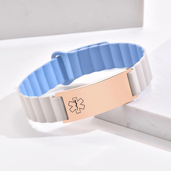 Comfortable Medical ID Bracelet for Men & Women - Custom Engraved Silicone Strap Comfort Fit Medical Alert Bracelets for Sports,Adjustable Waterproof Customizable Wristband for Diabetic