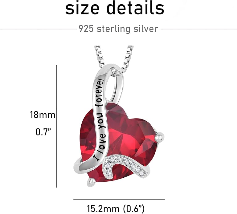 Women Heart Necklace 925 Sterling Silver I Love You Forever Pendant Necklace with Cubic Zirconia Jewelry