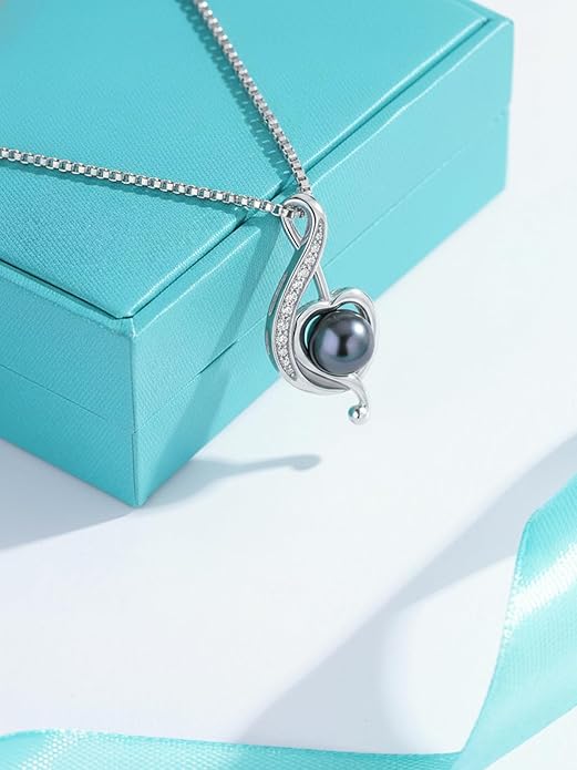KANNSOAR Tahitian Black Pearl Pendant Necklace AAAA 18K White Gold Plated 925 Sterling Silver Black Pearl Jewelry Gift for Women Mother Wife Her for Anniversary Christmas Birthday