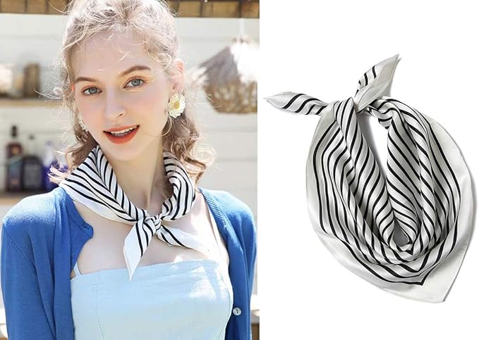 ANDANTINO 100% Mulberry Silk Scarf -21” Lightweight Square Neckerchief – Breathable Digital Printed Scarves with Gift Packed