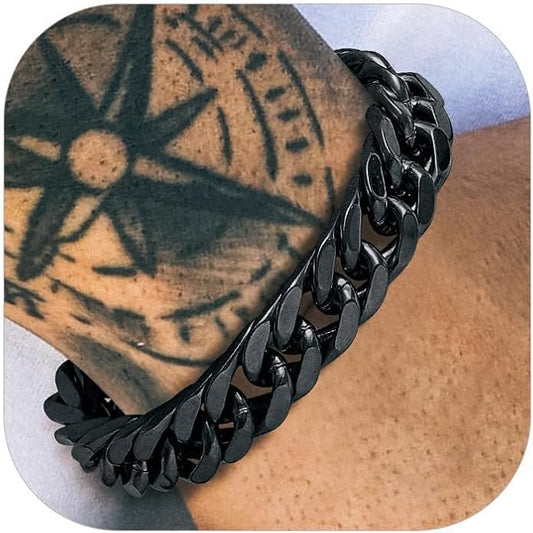 Richsteel Cuban Link Chain Bracelets 8/12/17mm Width Stainless Steel Chain Wrist Bracelets for Men, 7.4/8.2/9 Inch Length Classic Jewelry for Christmas/Valentine's Day/Birthday