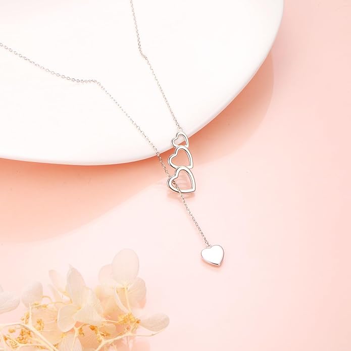 Long Necklace Sterling Silver Larait Bar Y Lariat Long Chain Drop Adjustable Necklace Gift for Her, 30"