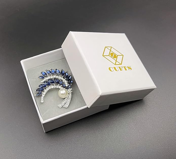 Blue Crystal Brooch Pins Fancy Vintage Style Rhinestone Flower Brooches Jewelry Gift for Women, girls, ladies