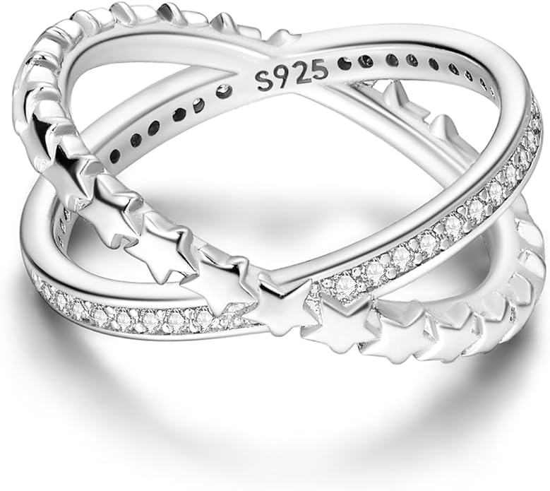 NARMO 925 Sterling Silver Rings for Women Evil Eyes Rings Entwined Line Cubic Zirconia Rings Simple Stackable Finger Rings Engagement Ring Personality Rings Size 6-9