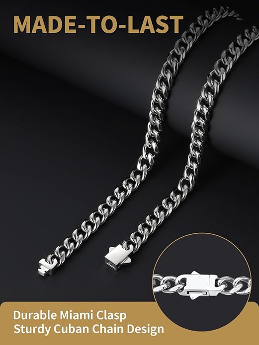 FindChic Cuban Link Chain for Men, 6/9/12mm Necklace Chain, Black/Gold Plated/Stainless Steel Necklace, Hypoallergenic & Tarnish-Proof Men's Jewelry Hip Hop Accessories, 18-30" Length Options