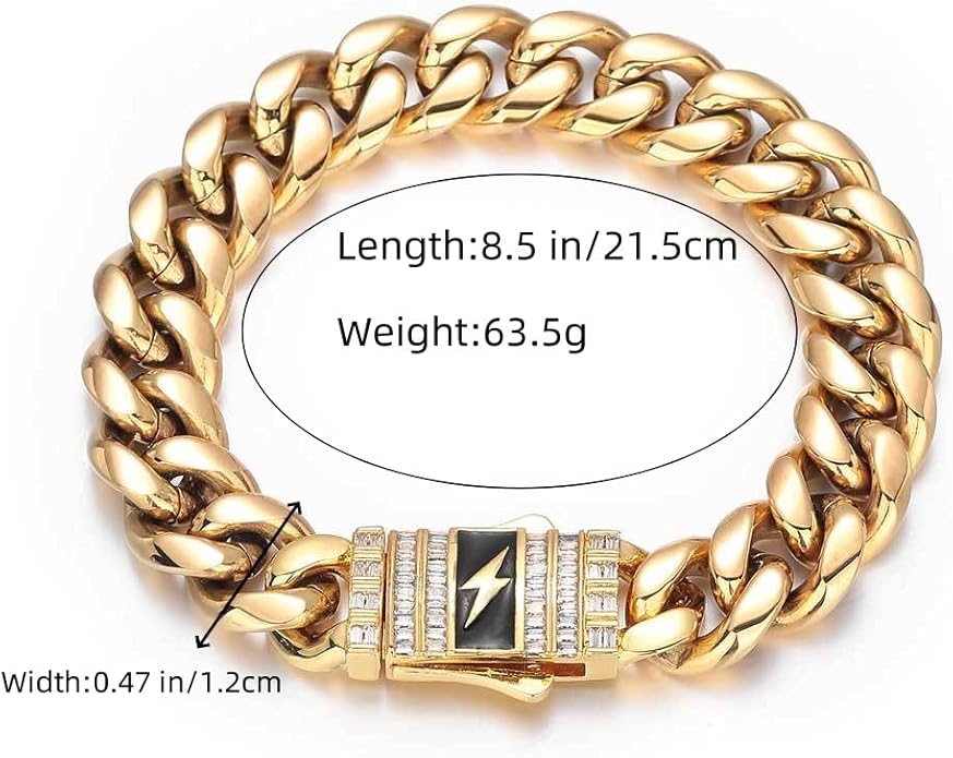 18K Gold Bracelet Cuban Chain Cold 18K Gold Hip Hop Miami Solid Cuban Chain Bracelet Men's Mosan Diamond Buckle Men's Gift