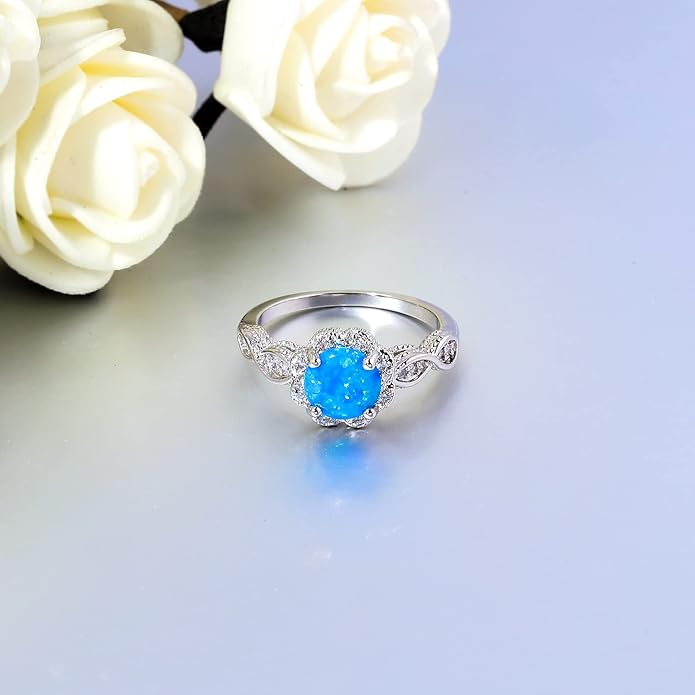 CiNily 18K Gold Plated Opal Ring-White Fire Opal & Amethyst & Cubic Zirconia Women Jewelry Gemstone Engagement Anniversary Ring Size 5-13