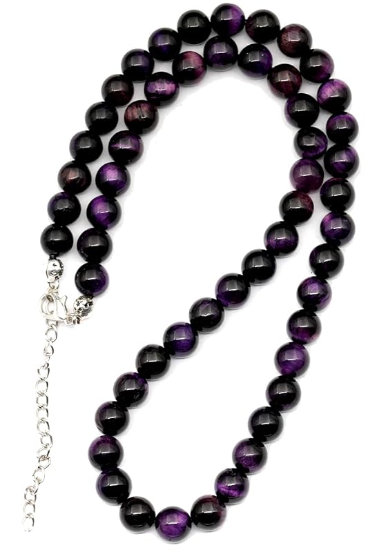Natural Purple Tiger Eye Beaded Choker, Genuine Purple Crystal Necklace, Fancy Gemstone Choker, 8mm Beads, Unique Fashion Jewelry, Healing Crystal Chakra Necklace, Durable Stone Necklace, Leo Necklace