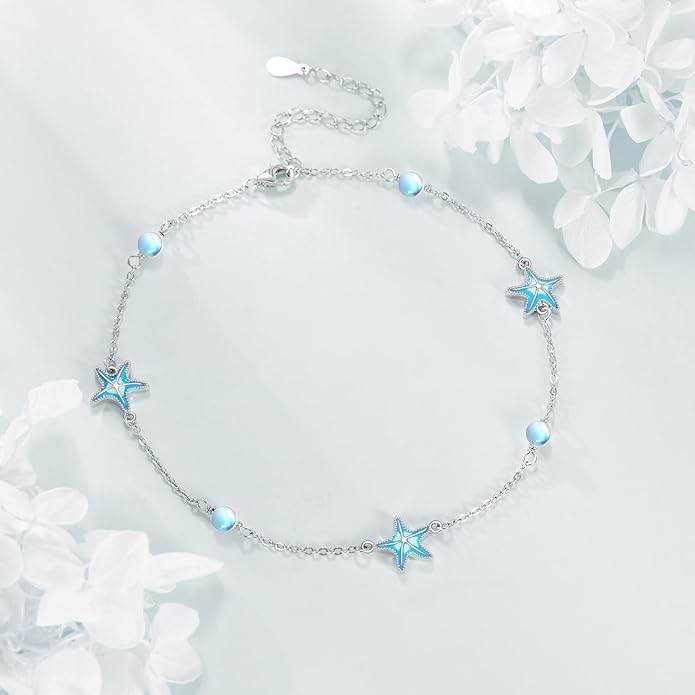 CRMAD Beach Starfish Anklet for Women Sterling Silver Moonstone Beach Anklet Irish Jewelry (starfish)