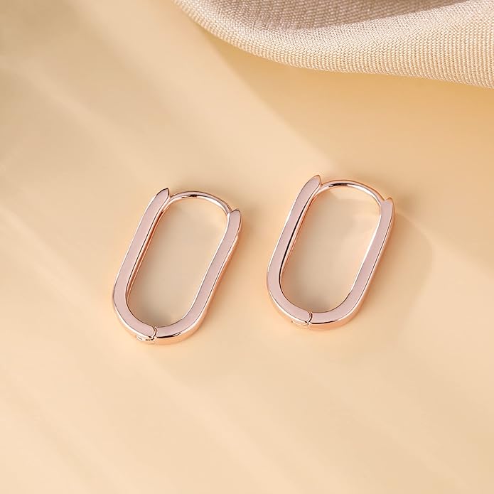 Reffeer 925 Sterling Silver U Hoop Earrings for Women Teens Minimalist Square Hoop Earrings U Huggie Earrings