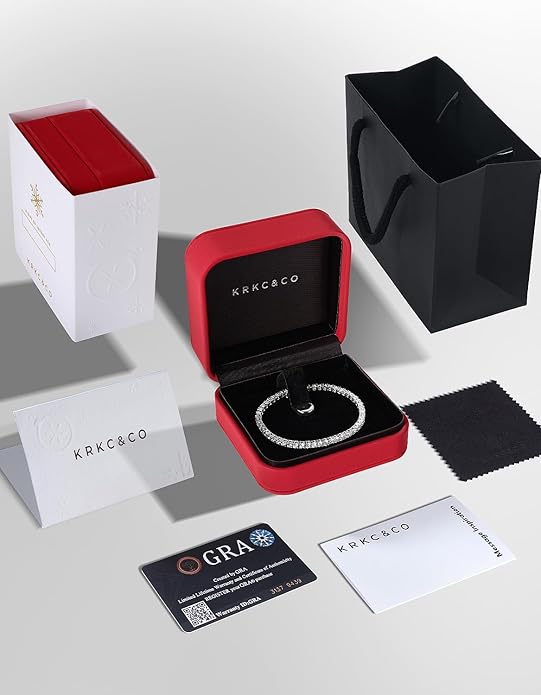 KRKC&CO Lab-Grown Moissanite Tennis Bracelet Women, Luxury Anniversary Wedding Bridal Gift for Wife, 2.2-13.8 ct.tw, D Color VVS1, 925 Sterling Silver 14K Golden Plated, Hypoallergenic, Everyday Jewelry