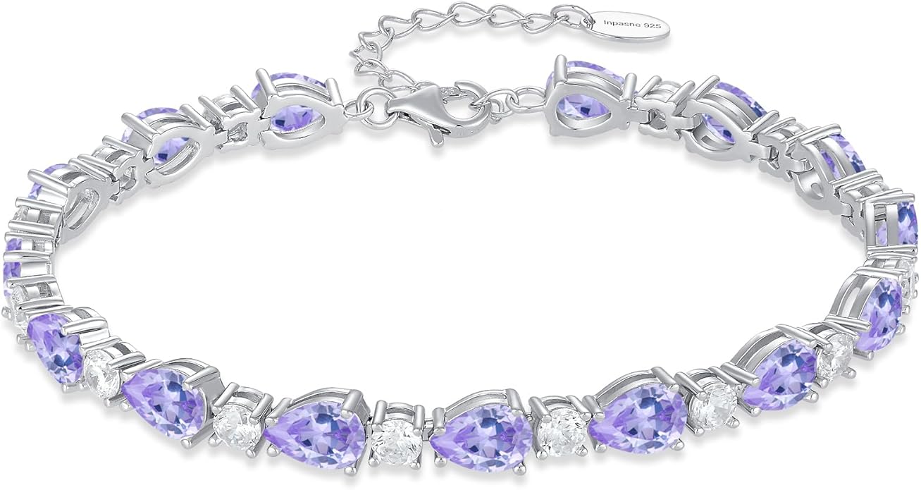 Birthstone Tennis Bracelet for Women 925 Sterling Silver Pear Shaped Gemstone Jewelry Gifts for Her