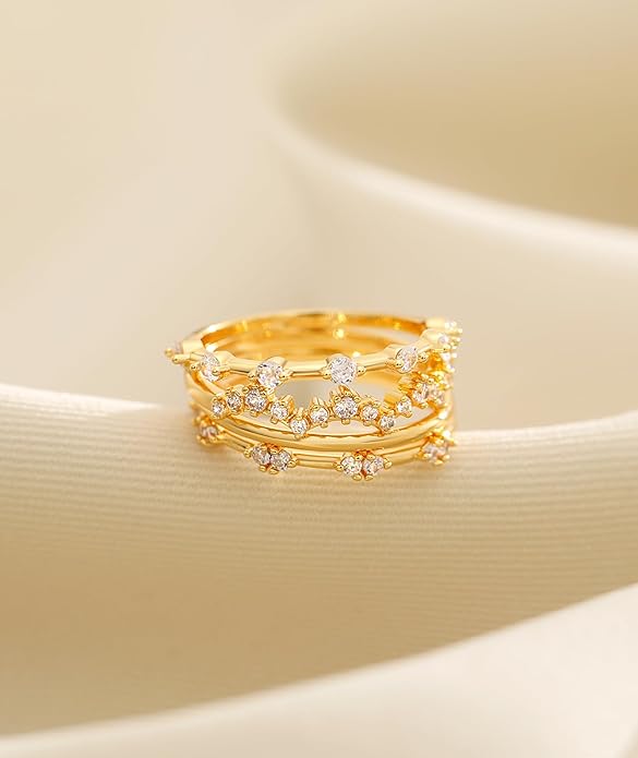 WFYOU Gold Rings for Women that Don't Tarnish Cubic Zirconia Ring Stackable Rings for Women Dainty 14K Gold Plated Rings Set Wedding Bands for Women Gold Jewelry Ring Size 6 7 8 9 10