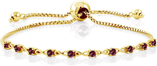 Gem Stone King Round Gemstone Birthstone Tennis Bracelet For Women | 925 Sterling Silver | 2.5MM Round | Fits Up To 9 Inch Wrist | Adjustable Bolo Bracelet For Women | Easy-On Easy-Off