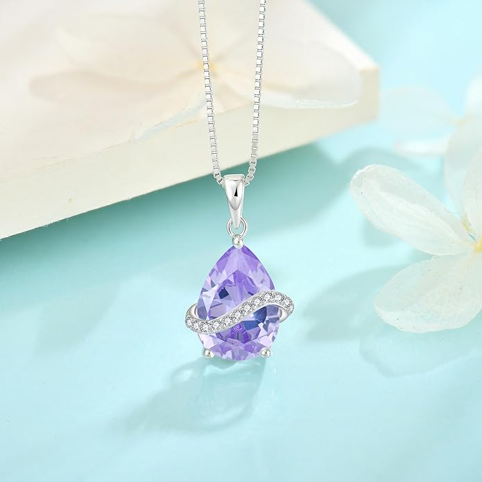 Teardrop Necklace for Women 925 Sterling Silver Birthstone Necklace Pendant Jewelry Gifts for Her