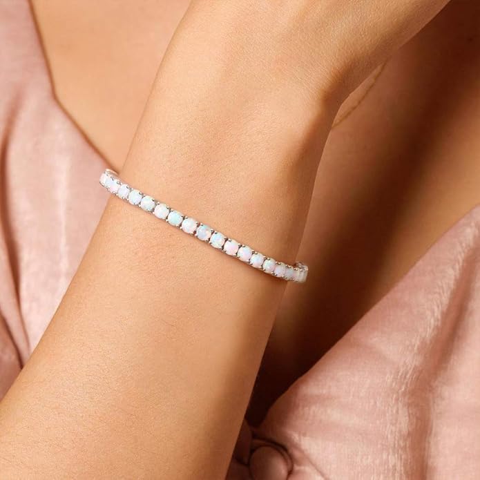 FANCIME Birthstone Bracelet Sterling Silver Gemstone Tennis Bracelets Fine Jewelry Wedding Bridal Prom Birthday Gift for Women Her, Length 7.2 Inch Width 4mm