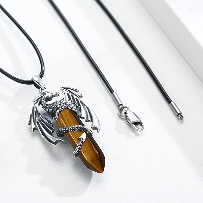 REDSUN 925 Sterling Silver Dragon Pendant Necklace Viking Dragon with Obsidian/Opal Protection Jewelry Gifts for Men Women Her Him Birthday Valentines Day Gifts