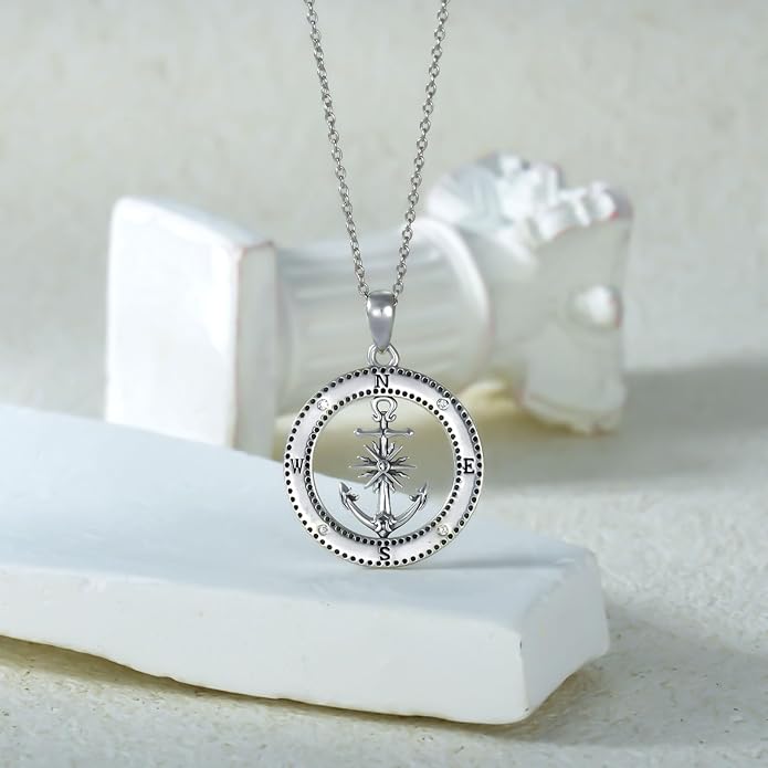 MEIDERBO Anchor Necklace for Men Women 925 Sterling Silver Earth/Swordfish/Trident/Compass Pendant Nautical Jewelry for Birthday Christmas